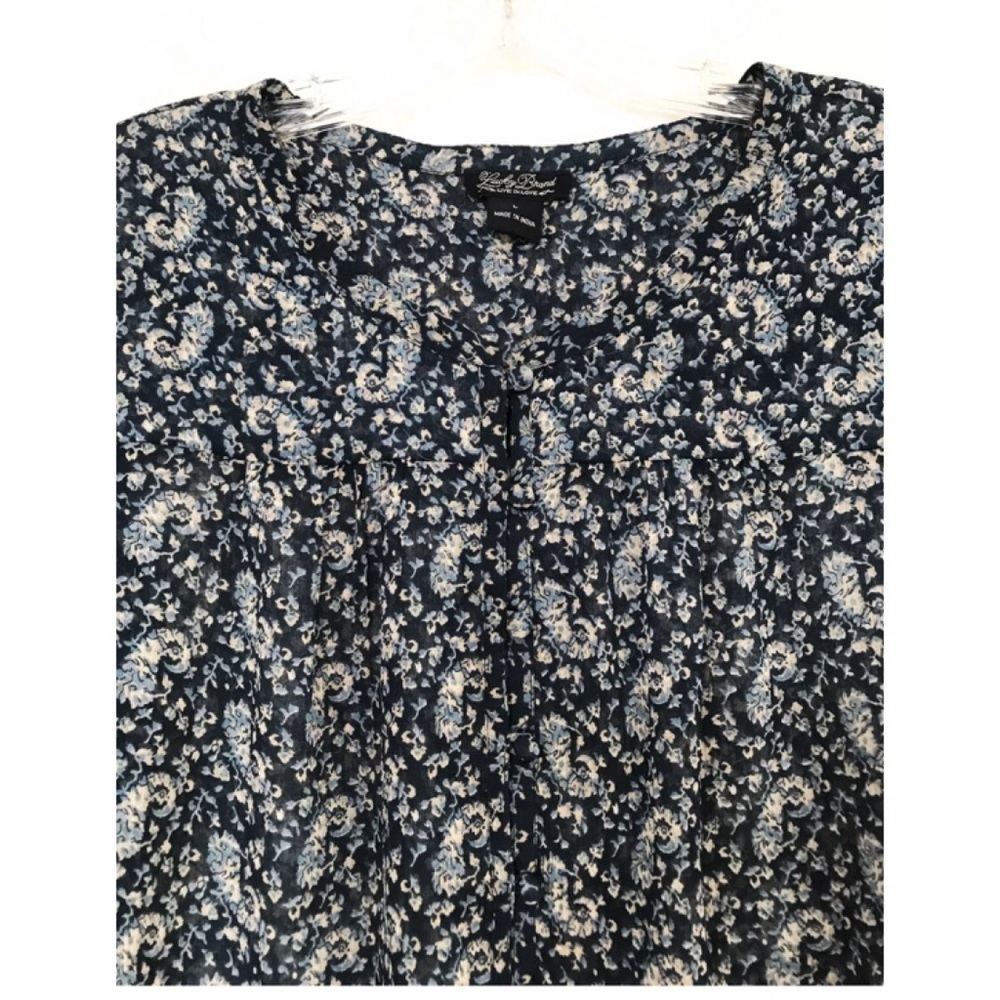 ๐ Lucky Brand Sheer Boho Paisley Blouse | Blue Floral Peasant Top Size L - Picture 4 of 8